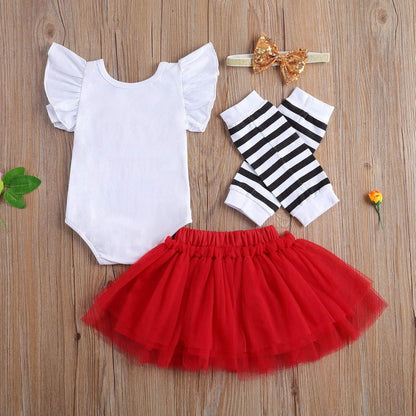 My First Valentine'S Day Baby Girl Outfit Ruffle Romper Bodysuit Tutu Skirt Love Leg Warmer Headband 4Pcs Clothes Set