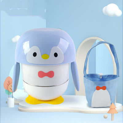 Tiny Royalty baby food supplement sucker bowl designed as a cute penguin with a matching bag, perfect for toddlers.