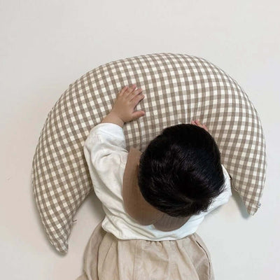 Tiny Royalty Baby Pillow with plaid cotton design, perfect for newborn nursing and comfort.