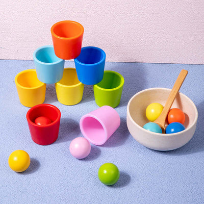 Tiny Royalty Wooden Children's Educational Color Classification Cup with colorful stacking cups and balls.